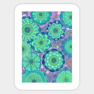 Fantasy Flowers in Mint Green & Purple Sticker